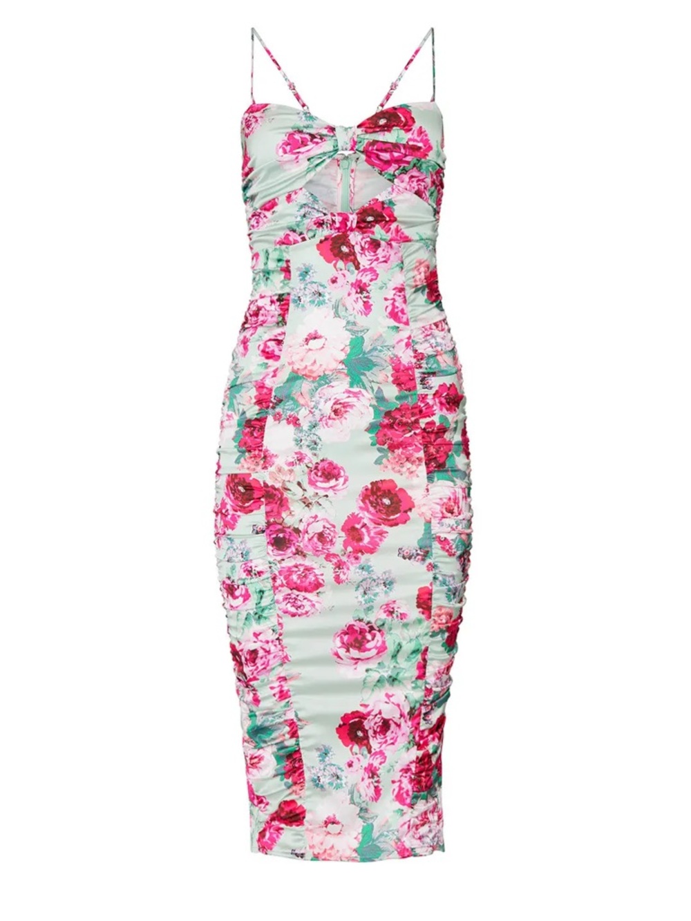 For love and lemons floral Ruched Midi Dress in Mint and Pink
